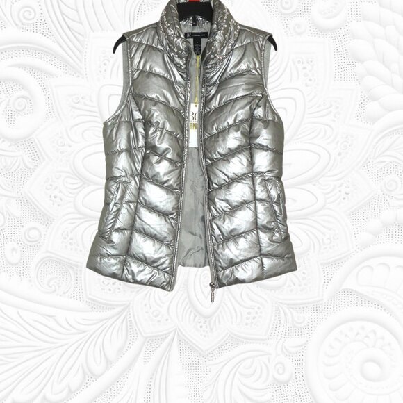 INC International Concepts (Small) Embellished Silver Puffer Vest - NWT - Picture 1 of 3
